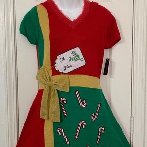 Ugly Christmas Dress Red Green Candy Canes NWT L